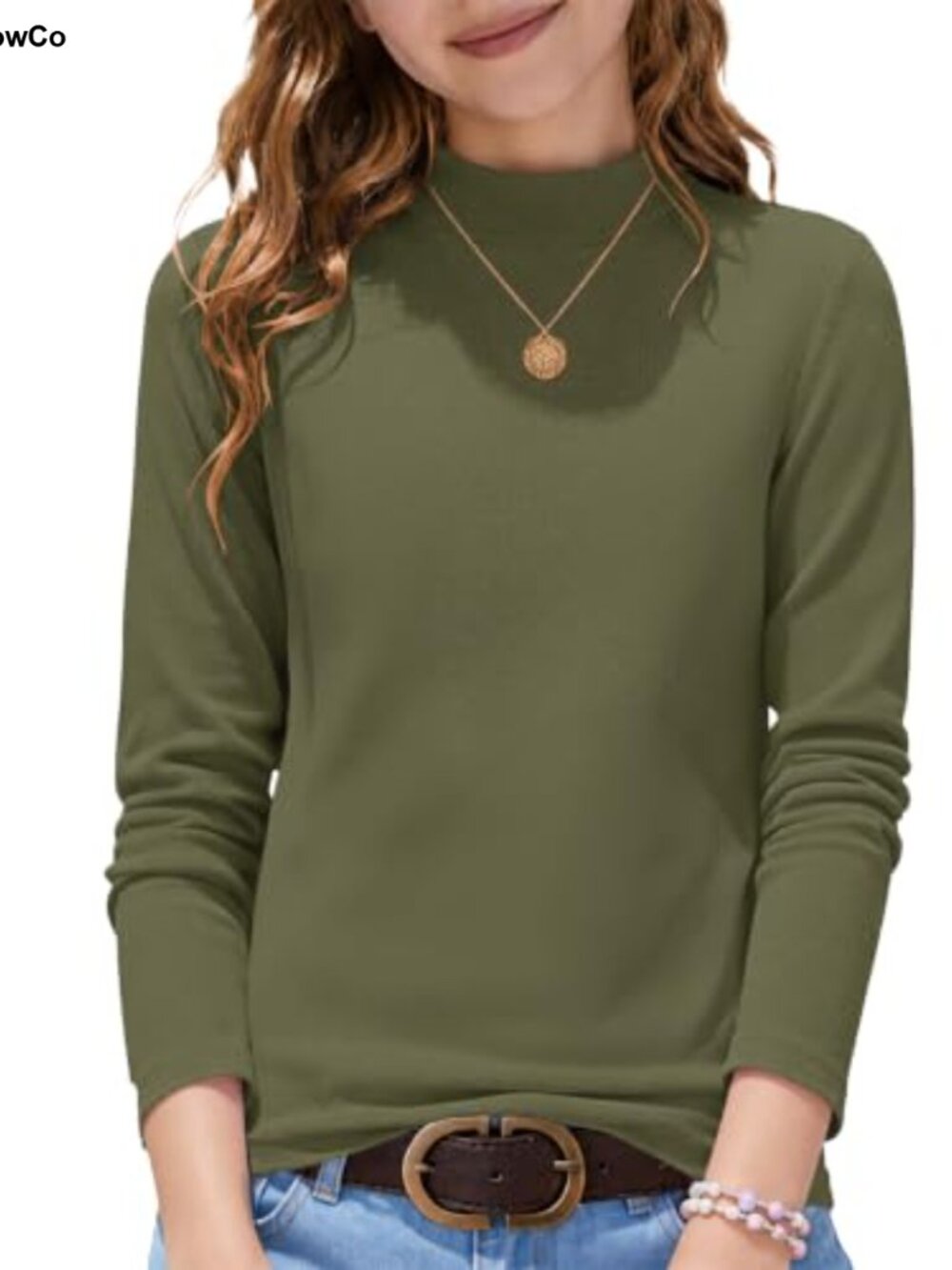 Girls Long Sleeve Mock Neck Thermal Top Slim Fit Fall Tee